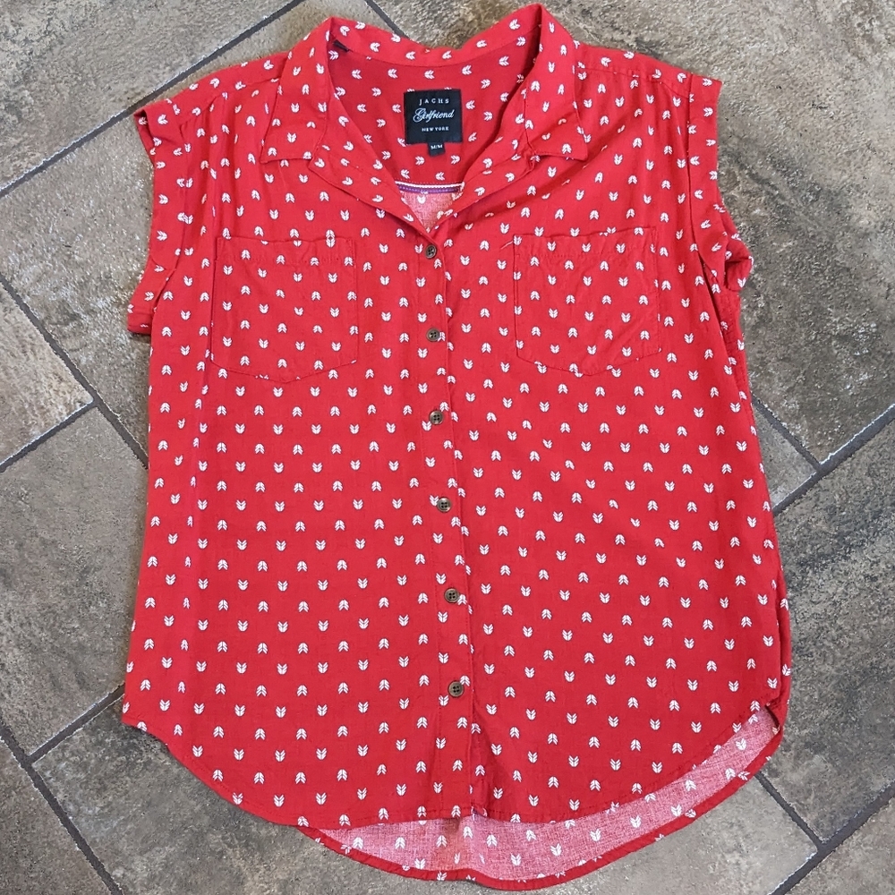 Jachs New York Red Girlfriend  Button Up Cap Sleeve Top Size M
